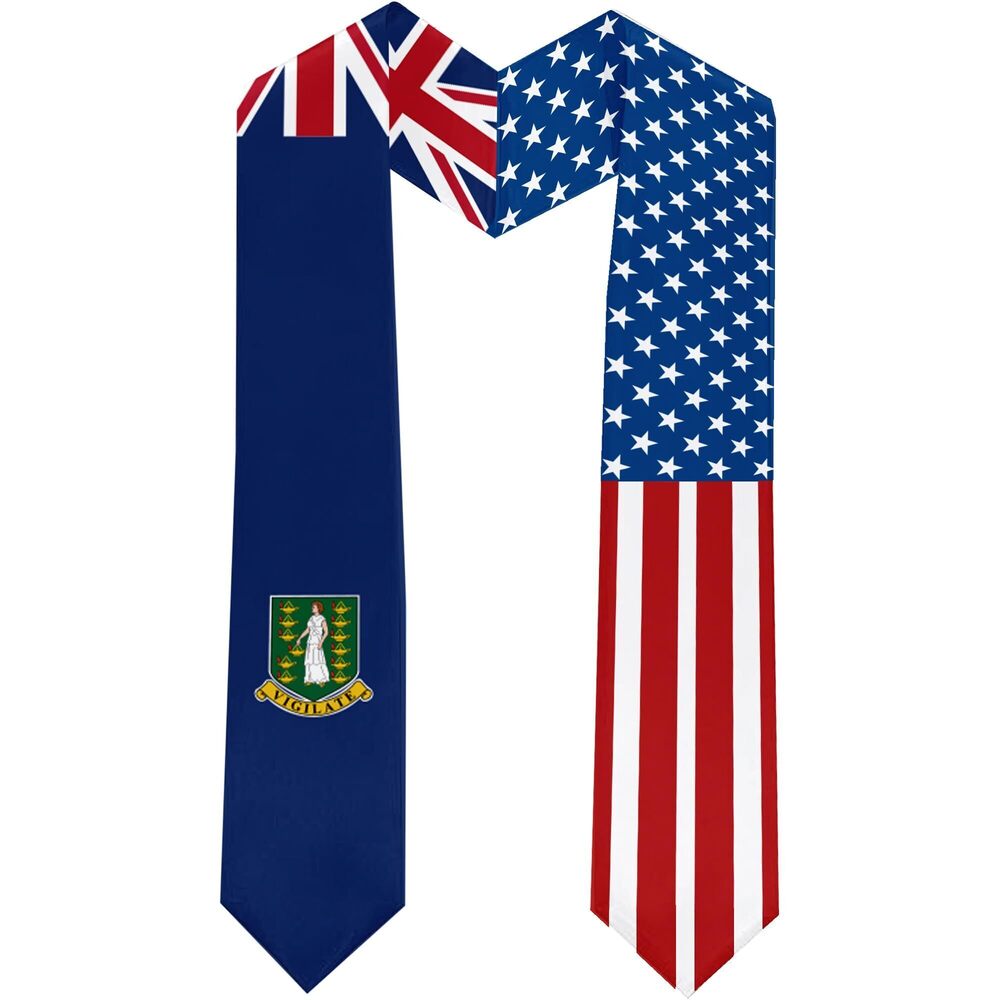 1651 2025 The British Virgin Islands Flag and USA Flag Graduation Stole